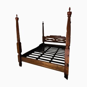 Vintage Wooden Double Bed with Pillars