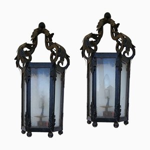 Antique Wall Sconces in Wrought Iron, Set of 2