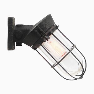 Vintage Dutch Industrial Black Cast Iron and Glass Sconce by Industria Rotterdam