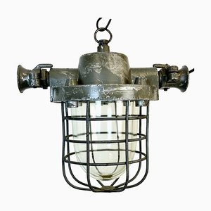 Lámpara colgante industrial en forma de jaula de aluminio fundido, años 60