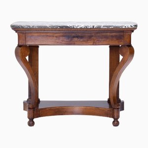 Table Console avec Plateau en Noyer et Marbre, 1880s