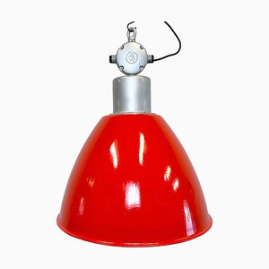 Large Industrial Red Painted Factory Lamp from Elektrosvit, 1960s