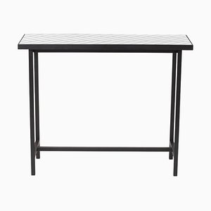 Herringbone Tile Console Table in White Tiles Black Steel by Warm Nordic