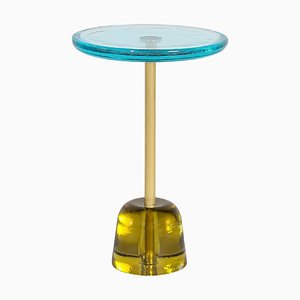 Pina High Aqua Blue Brass Side Table by Pulpo