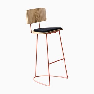 Boomerang Stool with Backrest and Copper Finishings by Pepe Albargues