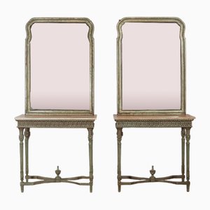 Italian Consoles and Mirrors, 1930s, Set of 2