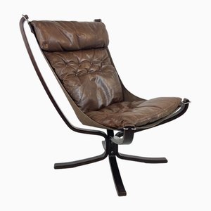 Brauner Vintage Falcon Chair aus Leder mit hoher Rückenlehne von Sigurd Resell