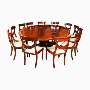 Vintage Oval Flame Mahogany Jupe Dining Table & Chairs, 1960s, Set of 13