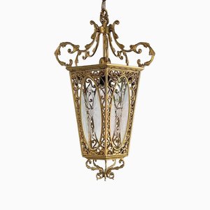 Large Italian Brass Lantern Ceiling Lamp, 1950s