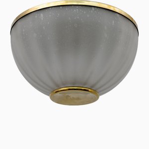 Lampada da soffitto Mid-Century moderna in vetro di Murano e ottone, anni '70