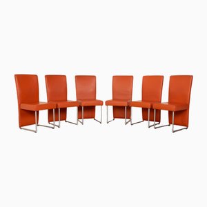 Model 7400 Dining Chairs in Red Leather from Rolf Benz, Set of 6