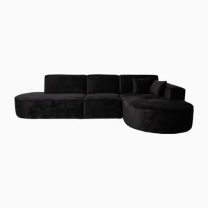 Belagio Corner Sofa with Chaise Longue in Black Velvet from IconX Studios