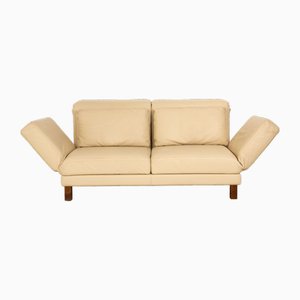 Moule 2-Sitzer Sofa aus cremefarbenem Leder mit Bettfunktion von Brühl