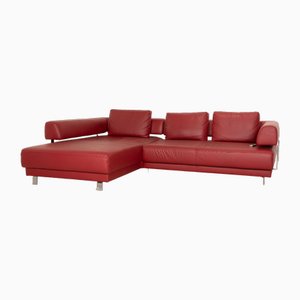 Brand Face Corner Sofa in Red Leather by Ewald Schillig