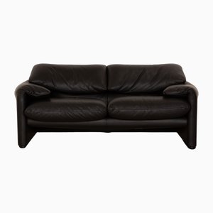 Maralunga 2-Sitzer Sofa aus schwarzem Leder von Cassina