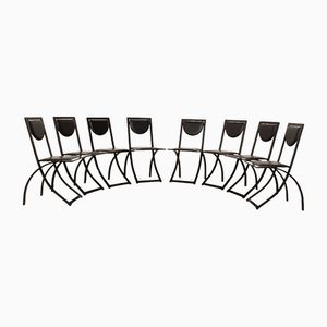 Sinus Esszimmerstühle mit schwarzem Metallgestell und Ledersitzen von KFF, 8 . Set