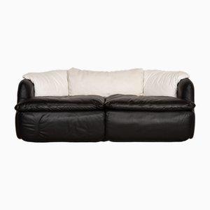 Vertrauliches 2-Sitzer Sofa aus schwarzem Leder von Alberto Rosselli für Saporiti Italia
