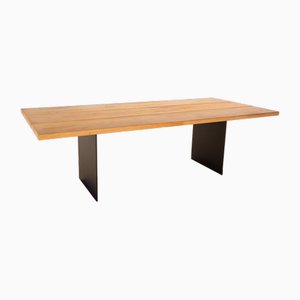 Mesa de comedor Venjakob Et244 de madera en metal negro marrón y chapa de roble