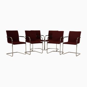 Thonet S55 Fabric Chairs in Red Wine, Set of 6