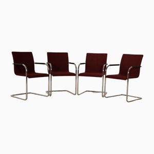 Thonet S55 Fabric Chairs with Red Wine Red Armrests, Set of 4