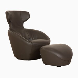 Edito Lounge Ledersessel mit Hocker in Grau von Roche Bobois