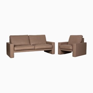 Divano a due posti CL 100 e poltrona in pelle beige di Erpo, set di 2