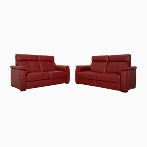 Puerto 2-Seater Sofas in Red Leather from Lederland, Set of 2