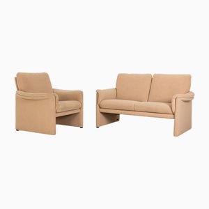 Zento 2-Seater Sofa and Armchair in Beige Fabric from Cor, Set of 2