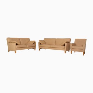 Henry 3-Seater Sofa, 2-Seater Sofa and Armchair in Beige Leather by Walter Knoll, Set of 3