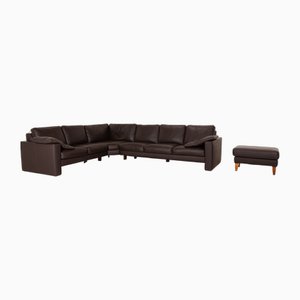 System Plus Corner Sofa and Ottoman in Brown Leather from Machalke, Set of 2