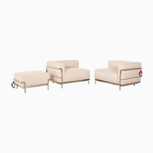 Large LC 3 2-Seater Sofas and Lounge Chair in Beige Fabric by Le Corbusier for Cassina, Set of 3