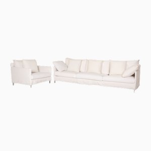 Chemise 4-Seater Sofa and Lounge Chair in White Fabric from Living Divani, Set of 2