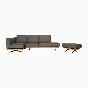 Phoenix Sofa and Ottoman in Gray Leather from Koinor, Set of 2