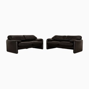 Maralunga 2-Seater Sofas in Black Leather from Cassina, Set of 2