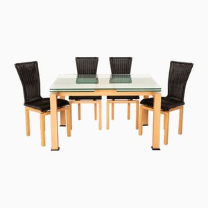 Esszimmerstuhl und Tisch aus Korbgeflecht & Holz von Bacher, 5 . Set