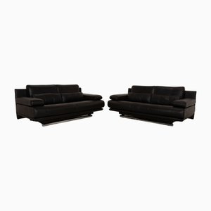 Model 6500 2-Seater Sofas in Black Leather from Rolf Benz, Set of 2