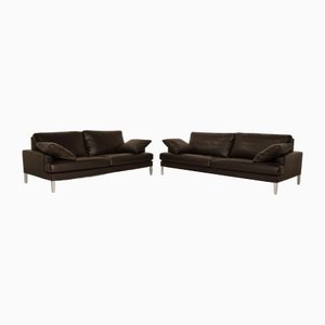 Clarus 3-Seater and 2-Seater Sofas in Dark Brown Leather from FSM, Set of 2