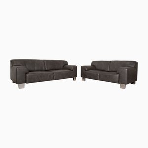 Alessiio 2-Seater and 3-Seater Sofas in Dark Gray Leather by Willi Schillig, Set of 2