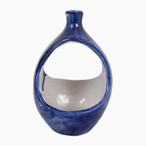 Vintage Blue Ikebana Pendant Vase in Ceramic, 1970s