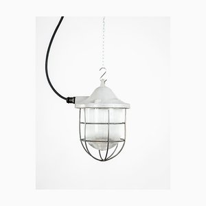 Industrial Pendant Lamp in Glass and Cast Iron, Poland, 1950s