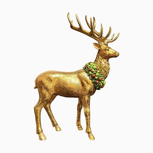 Rennae Golden Reindeer with Green and Red Garland by Lamart