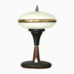 Lampe de Bureau Mid-Century en Verre et Teck, Italie, 1950s