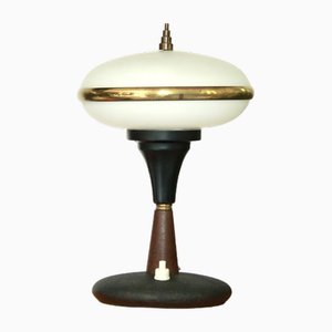 Mid-Century Glass and Teak Table Lamp, Italy, 1950s