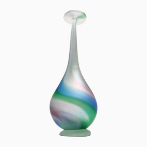 Green, Blue and Pink Etched Murano Glass Single Flower Vase, Italy, 1970s