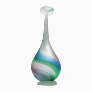 Vase à Une Fleur en Verre Murano Gravé Vert, Bleu et Rose, Italie, 1970s