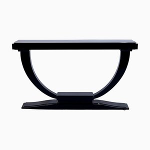 Art Deco French Console Table in Black Lacquer with Tapered Swing, 1930s
