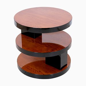 Art Deco French Round Mahogany Side Table with Black Lacquer with Three Levels, 1930s