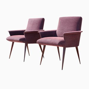 Set of Mid-Century Violet Velvet & Corduroy Armchairs, 1950s