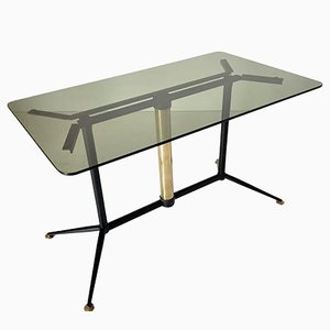 Coffee Table in Steel, Brass and Smoke Glass, 1970s