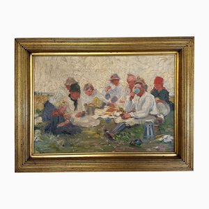 Franz Martin Lünstroth, Field Worker at the Break, 1924, Oil on Canvas, Framed
